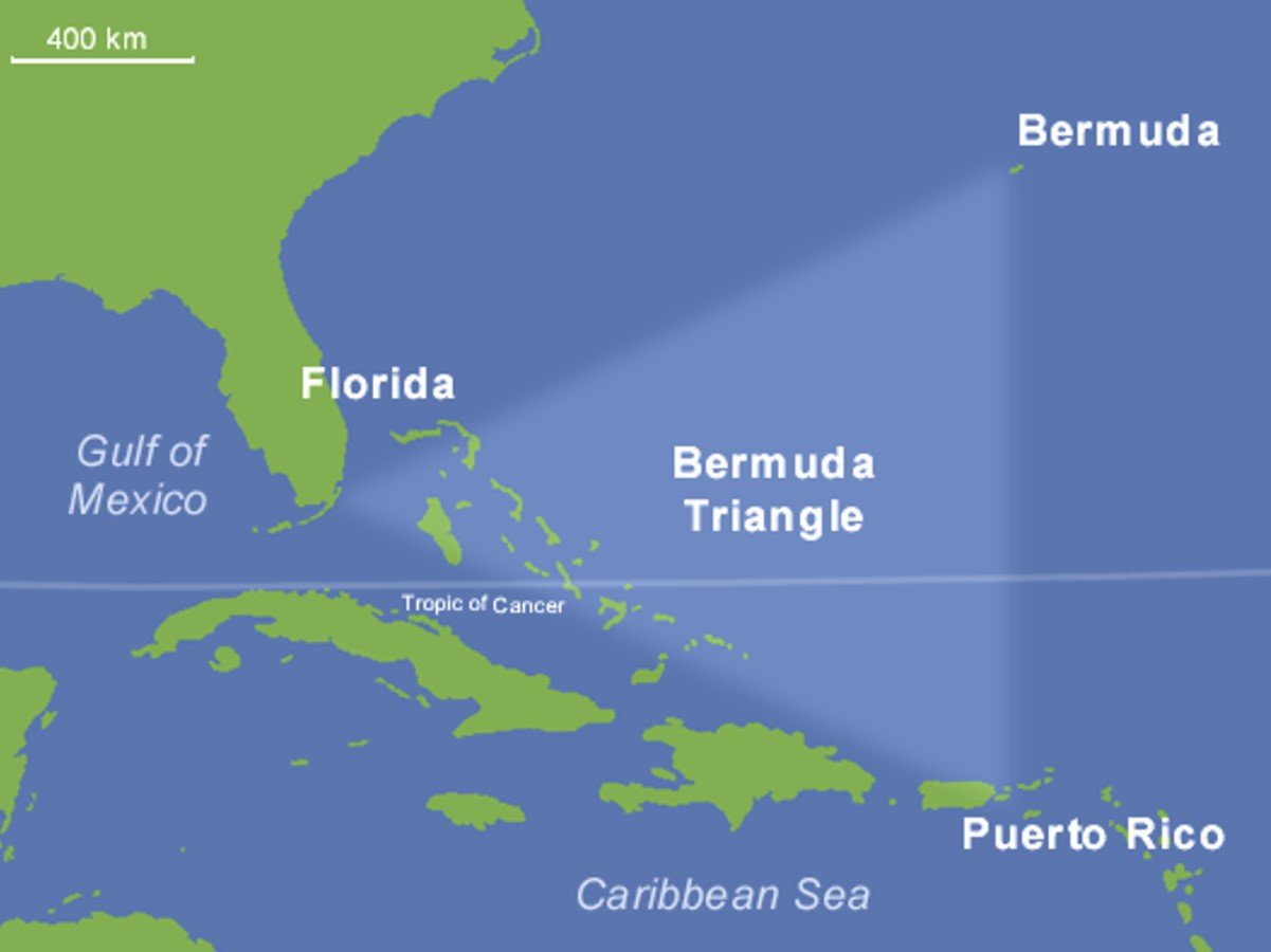 A map showing the location of the Bermuda Triangle