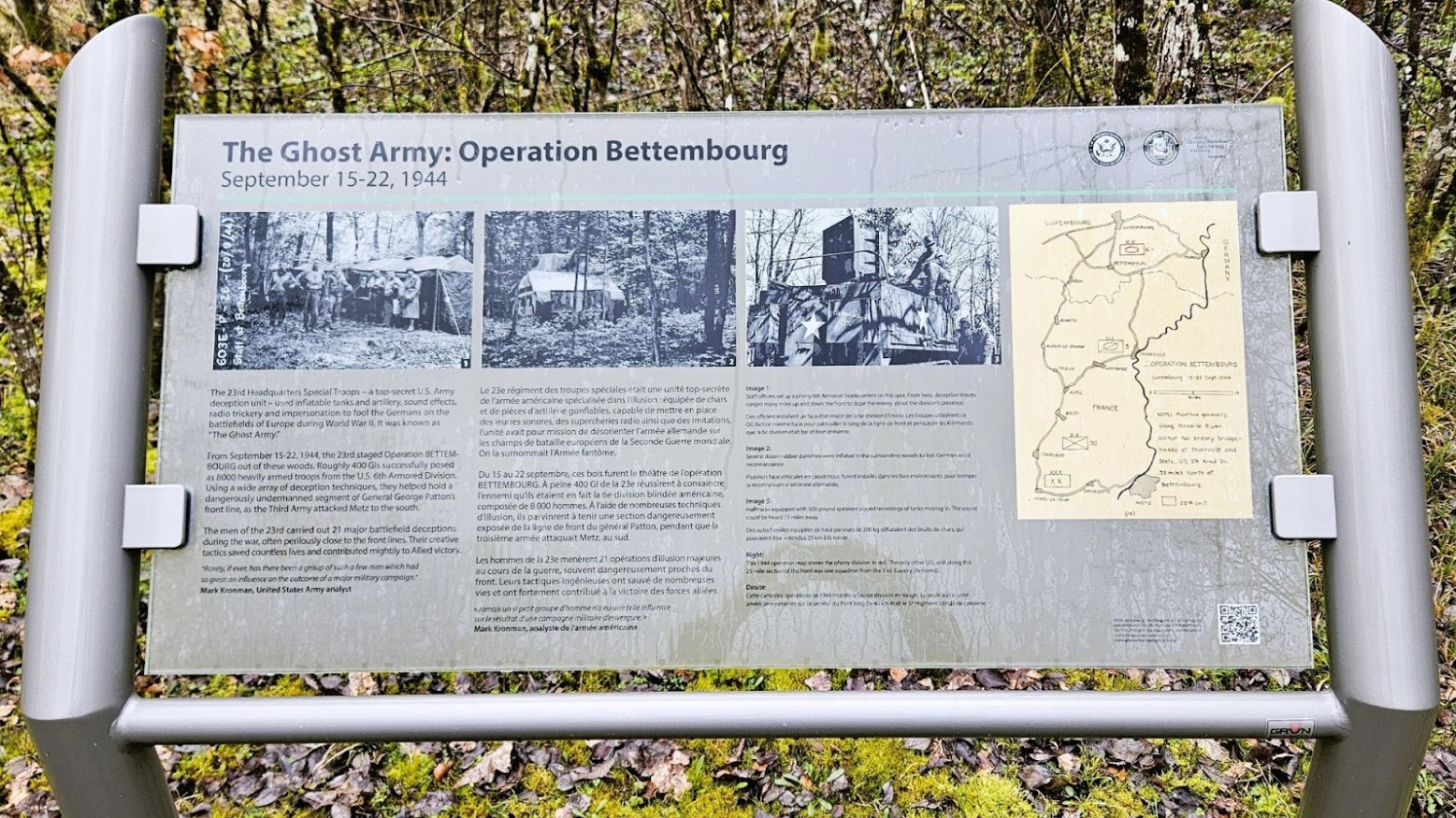 A new plaque that was put up in Europe that celebrates the Ghost Army.