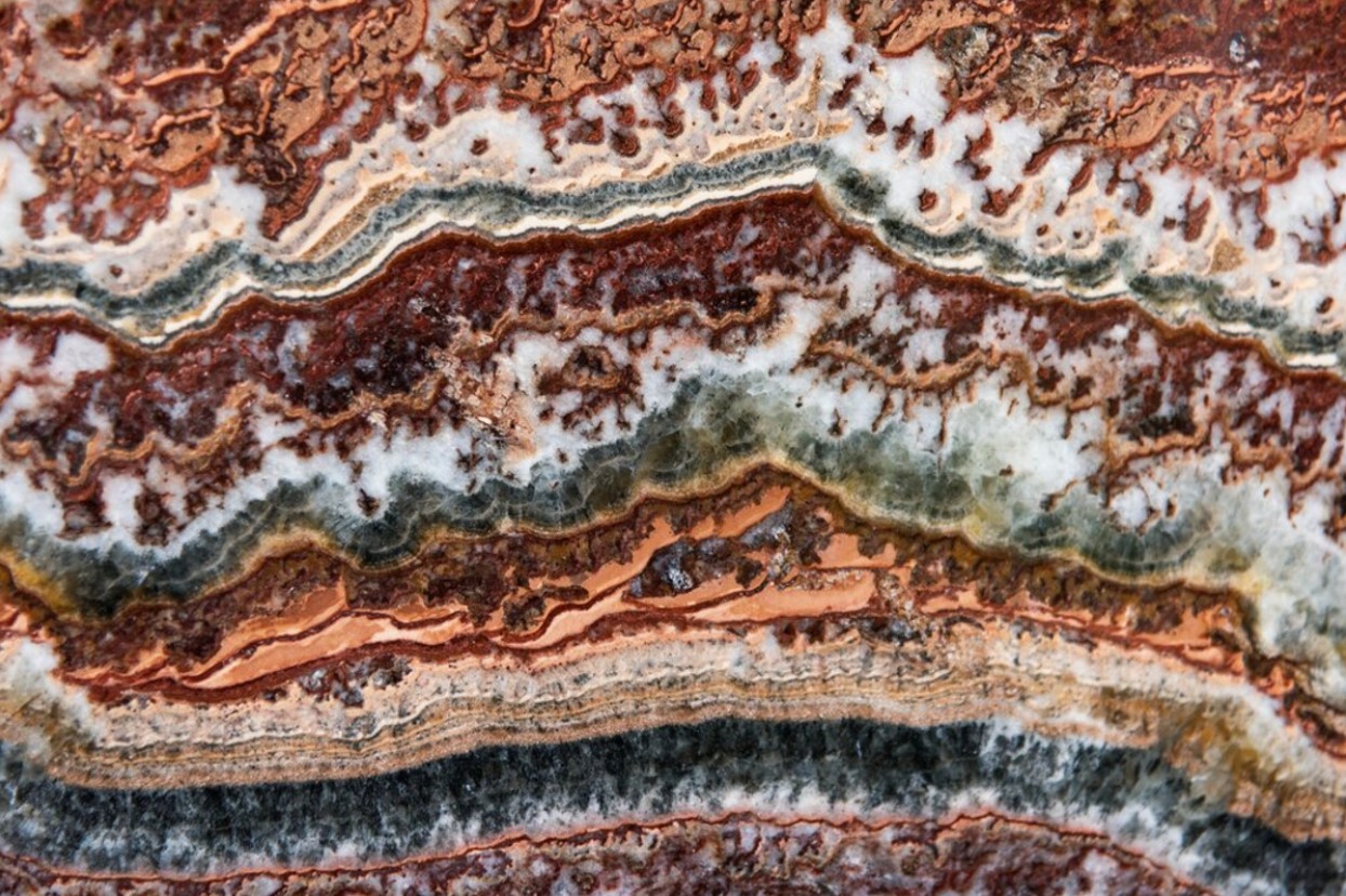 Layers of minerals in a rock