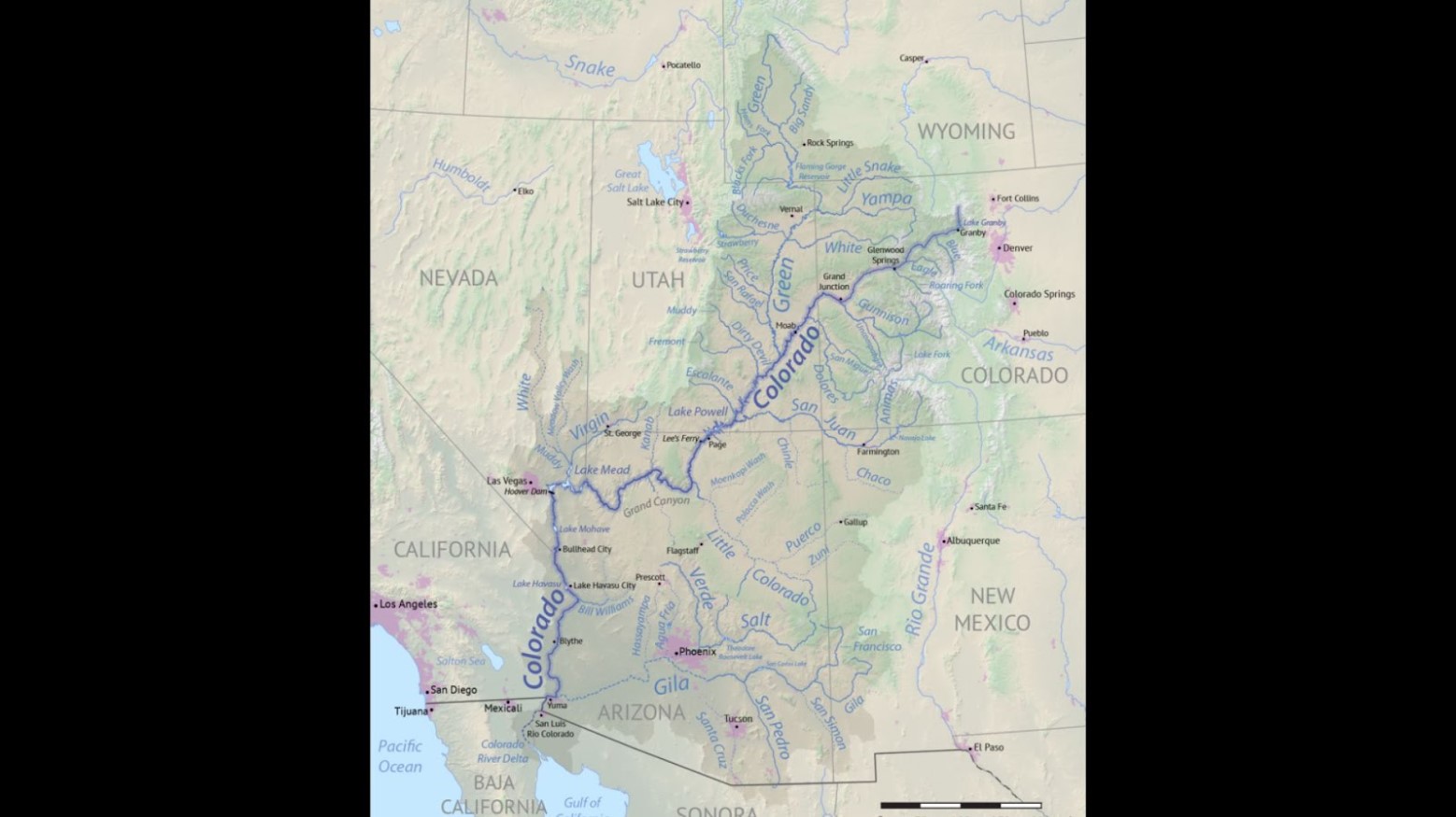 Map of the Colorado River drainage basin, created using USGS data