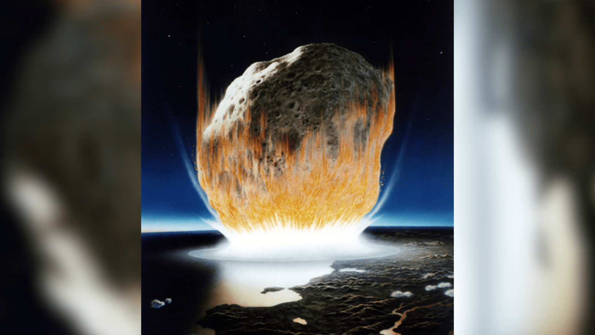 An artist's depiction of the asteroid impact 65 million years ago that many scientists say is the most direct cause of the dinosaurs' disappearance.