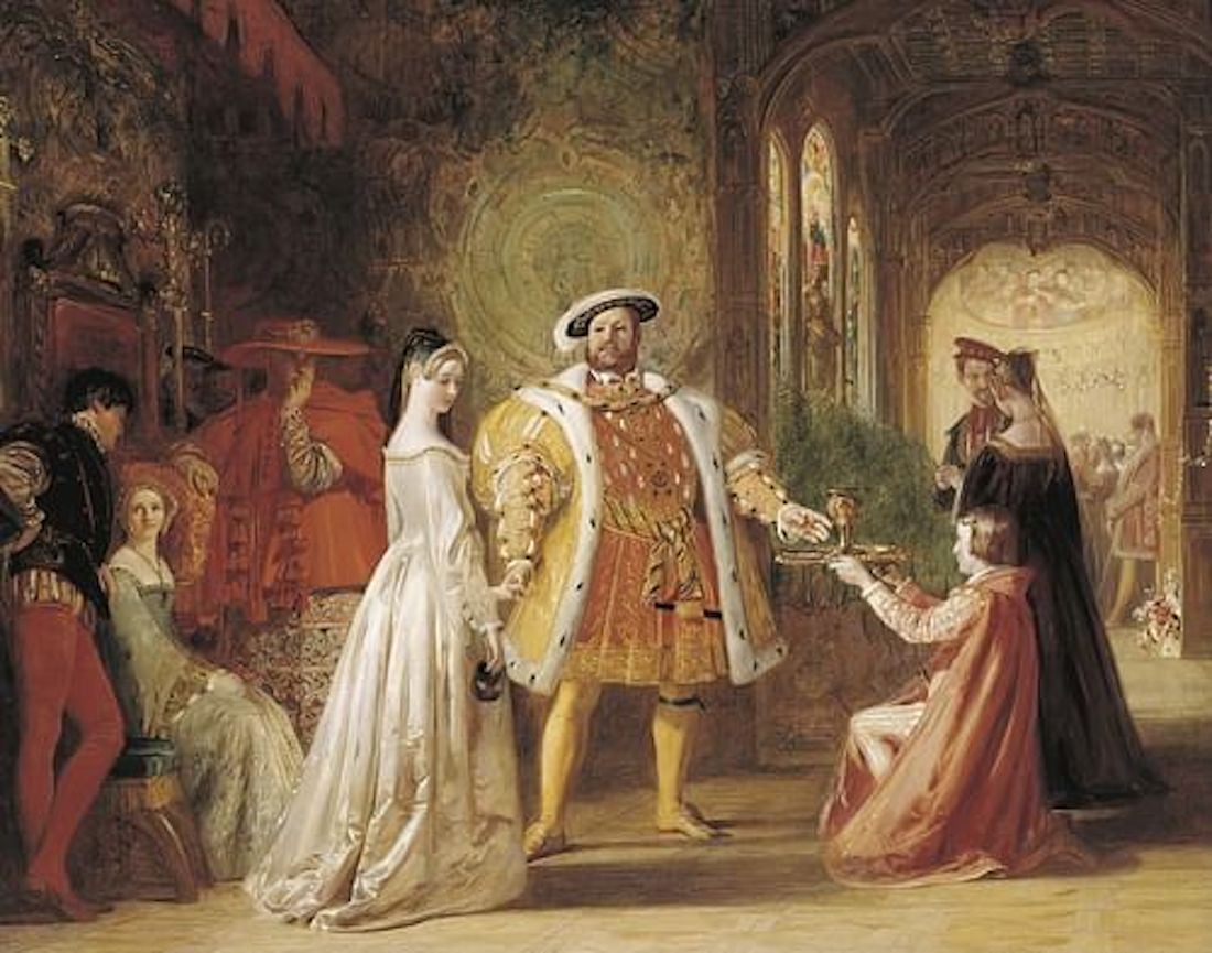 A 19th century CE painting by Daniel Maclise showing Anne Boleyn (c. 1501-1536 CE) meeting her future husband, Henry VIII of England