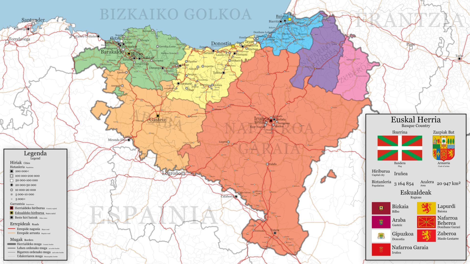 A political map of the Basque-speaking region in 2023.