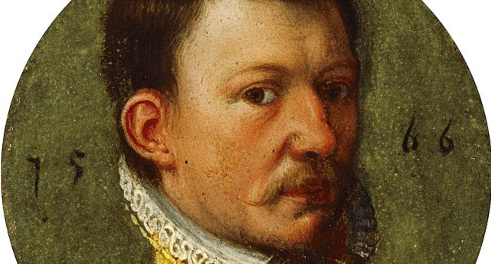 A painting of the Earl of Bothwell. He is wearing a yellow traditional Tudor outfit with a white Tudor collar.