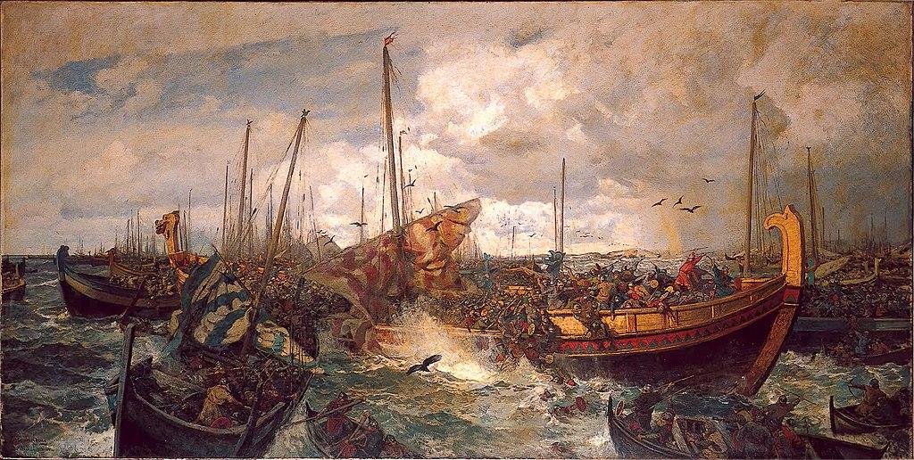 An image of several Viking ships at sea