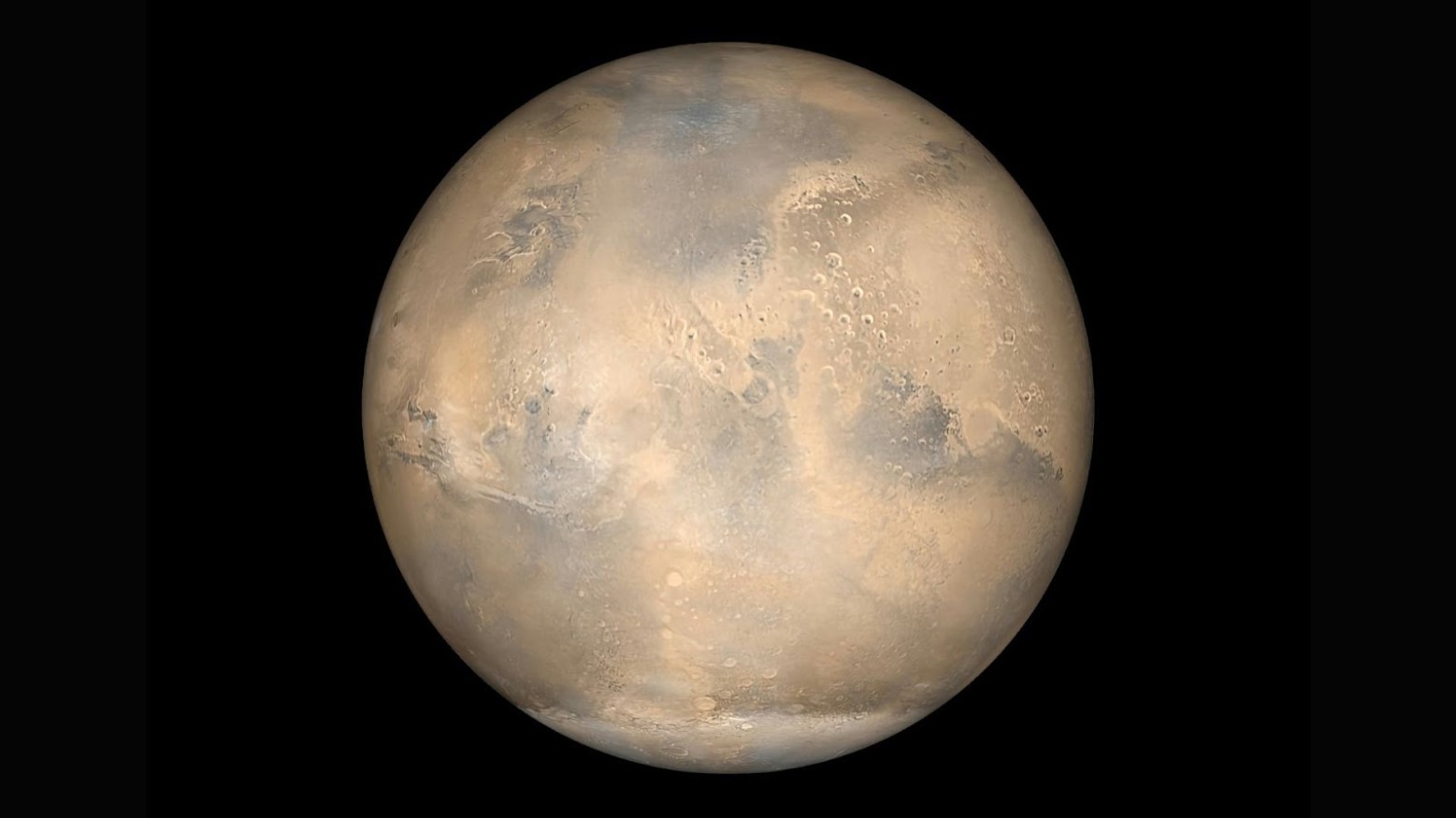 A view of Mars in black space.