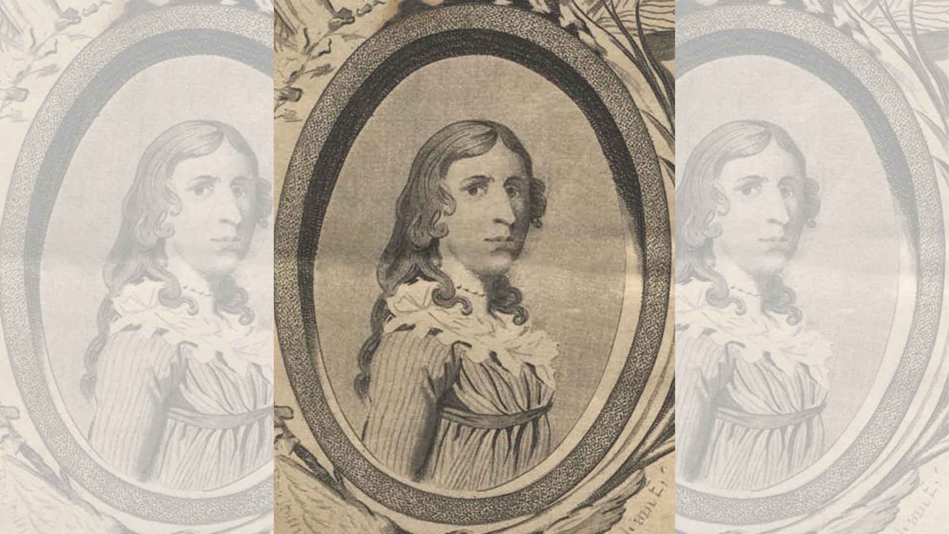 Engraved portrait of Deborah Sampson, female American Revolutionary War soldier, Massachusetts Historical Society; Used as the frontispiece of The Female Review: Life of Deborah Sampson, the Female Soldier in the War of Revolution, by Herman Mann (1771-1833).