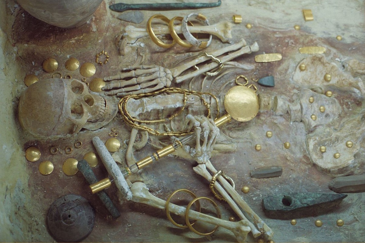 The remains of an ancient human buried with a plethora of gold items