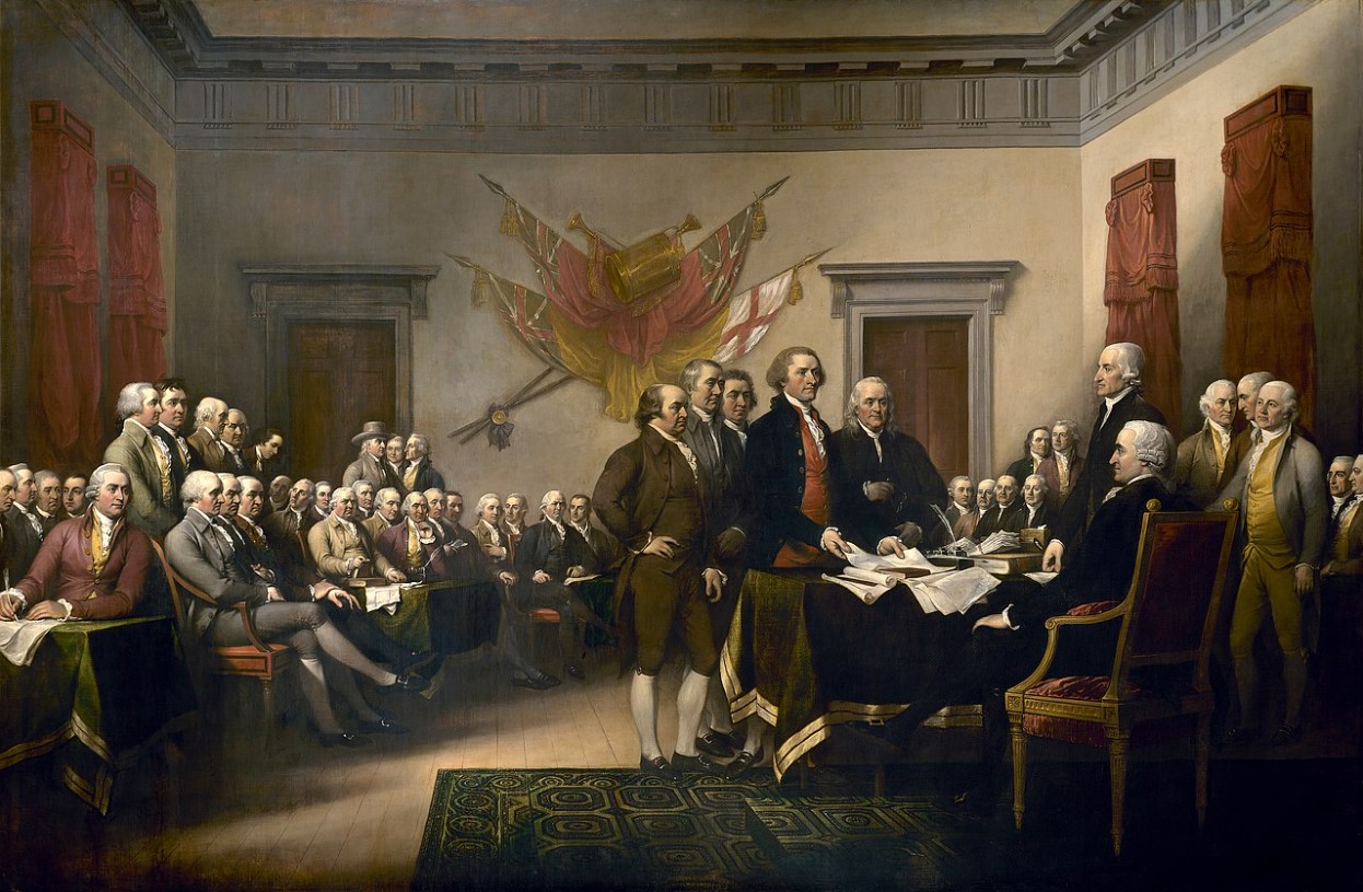 John Trumbull's painting of the Declaration of Independence being represented to the Congress