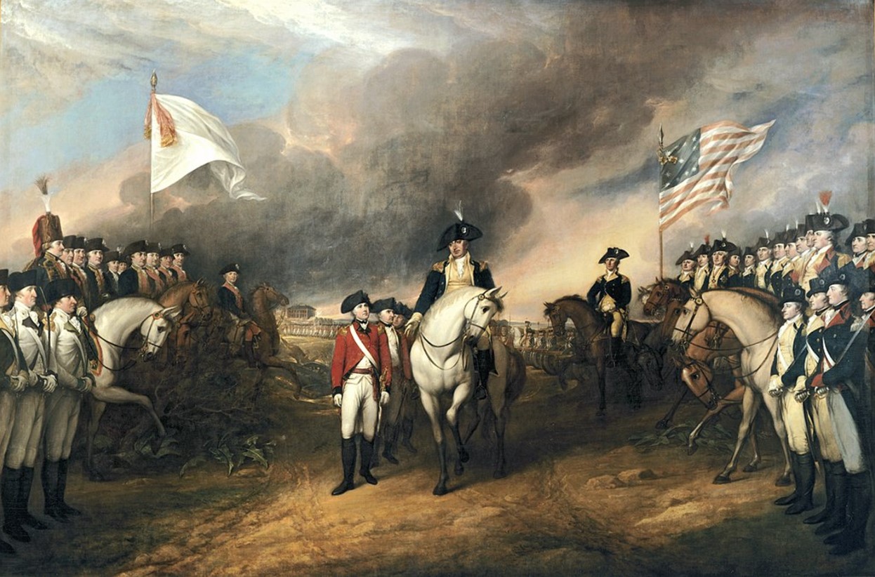 Painting of British general Cornwallis surrendering at the Battle of Yorktown in October 1781, 1826
