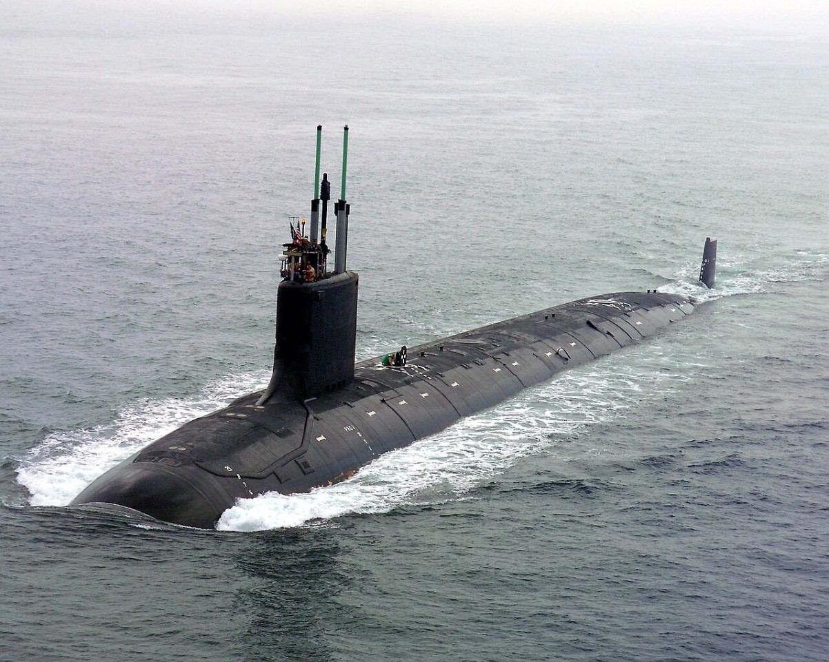 An image of a US Navy submarine sailing the ocean