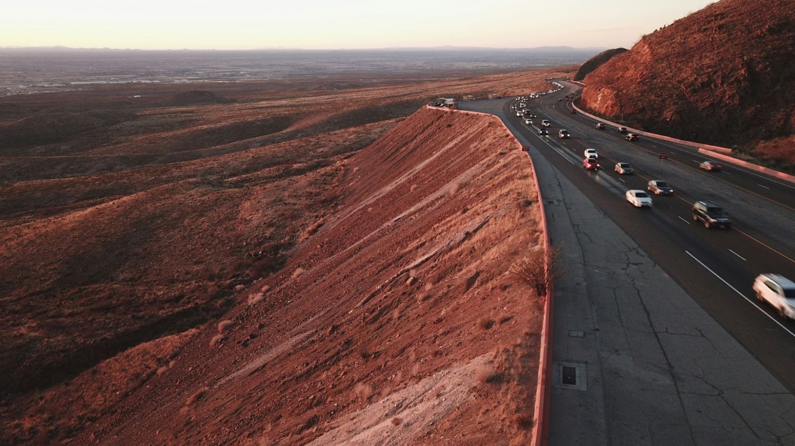 An aerial view of a highway on a mountain in El Paso, Texas.