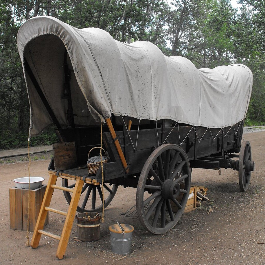 An image of a large wagon used by American settlers