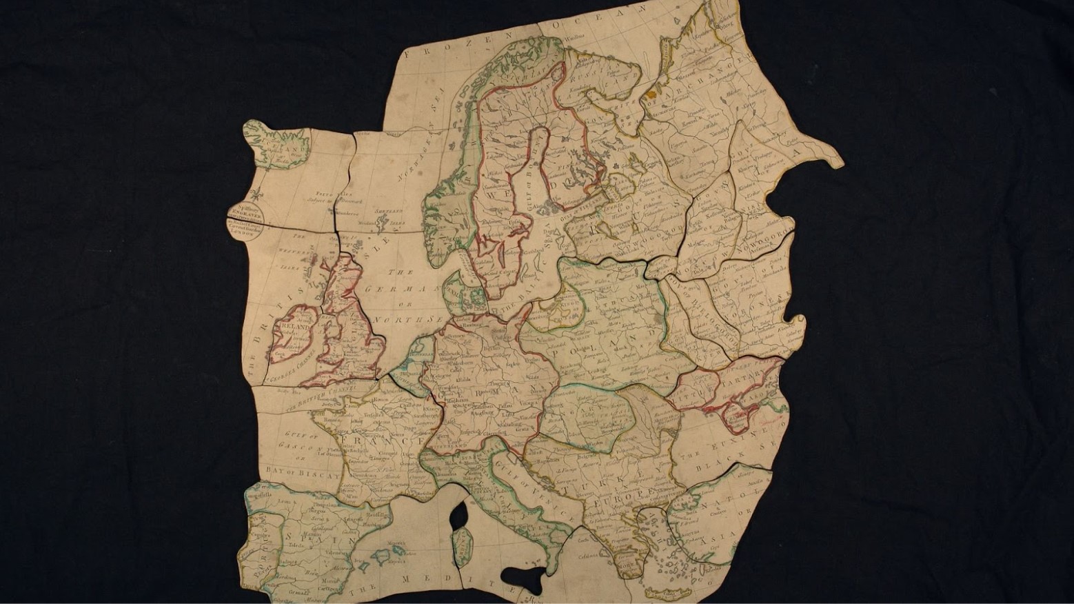 A 1700s-era jigsaw puzzle of a map created by John Spilsbury.