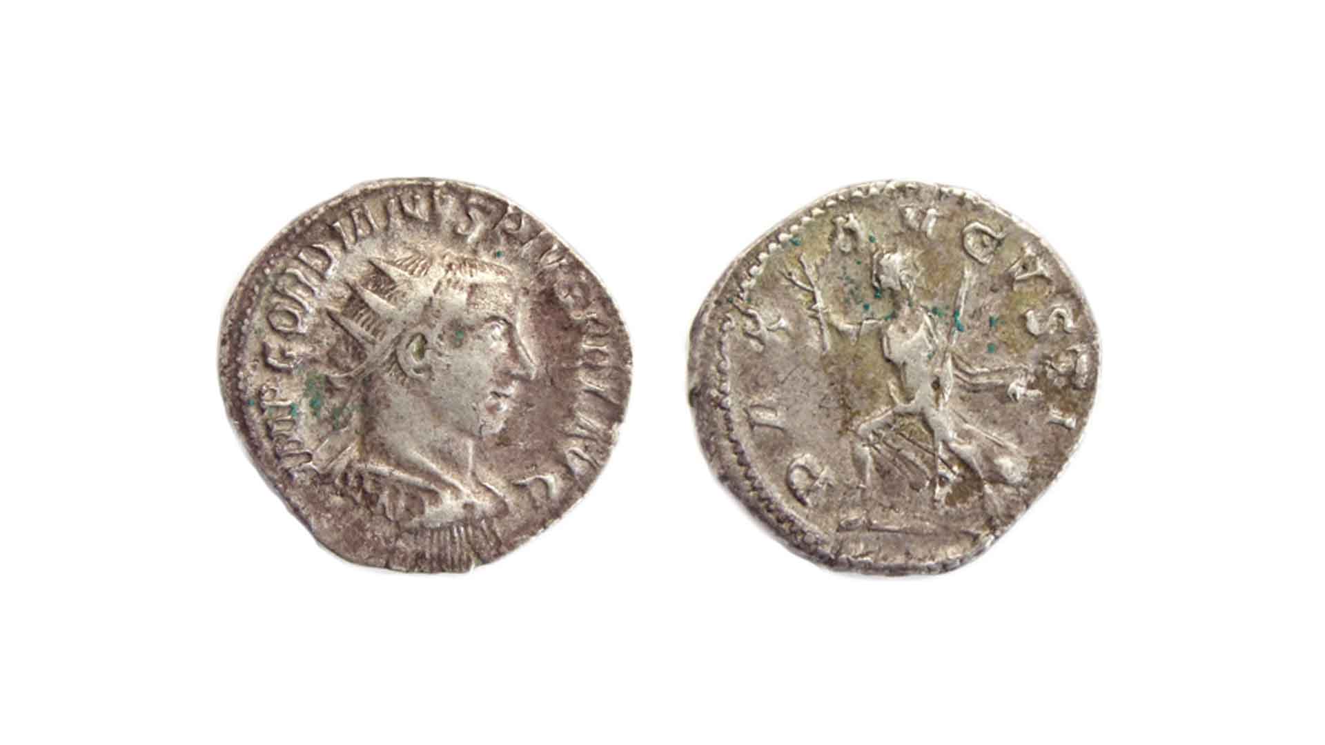 AR Antoninianus of Gordian III, struck at Antioch 243–244 AD with Pax Augusta on the reverse