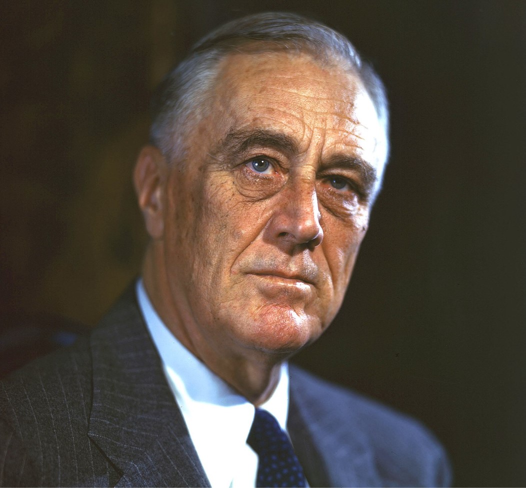 A colored photo of Franklin Delano Roosevelt
