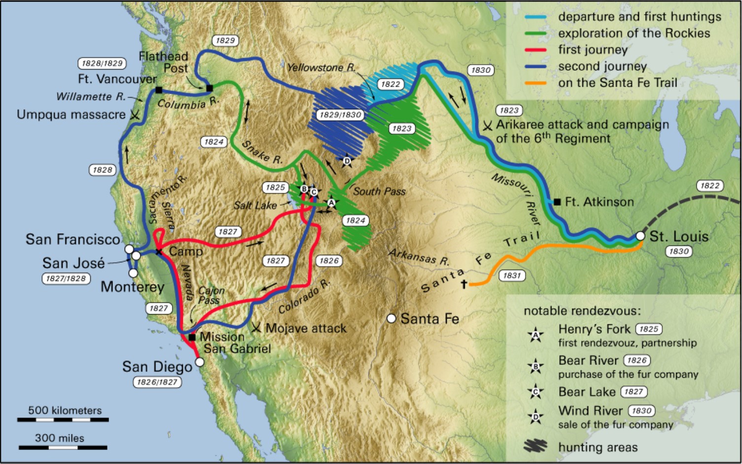 A map showing the various routes of the Oregon Trail