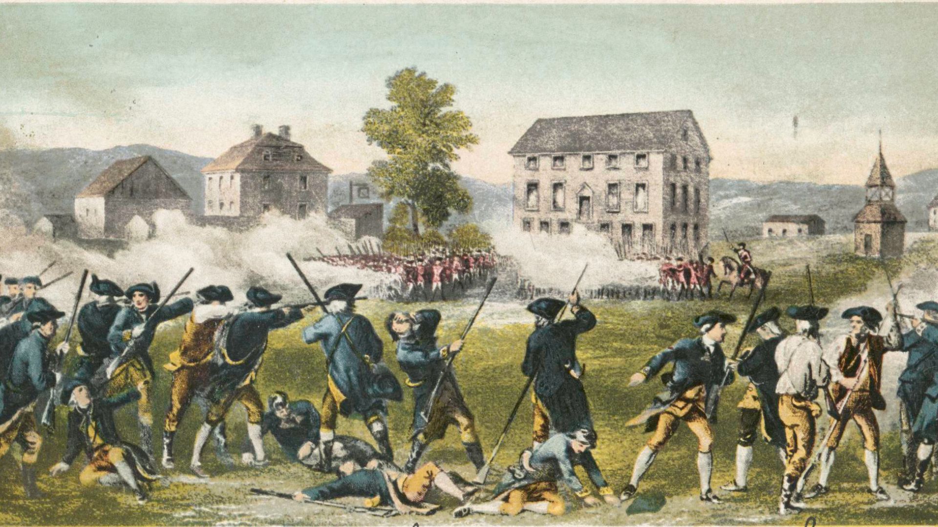 An early 1900s painting of the Battle of Lexington during the Revolutionary War.