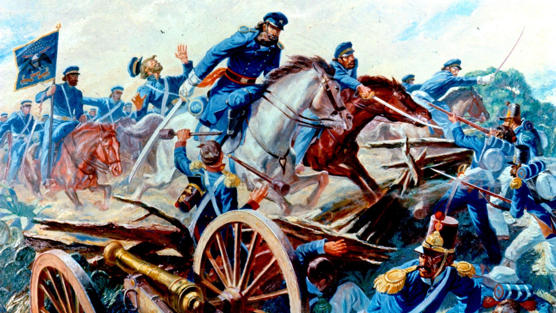 A painting depicting a battle during the Mexican-American War.