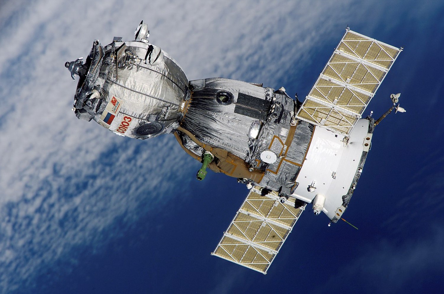 An image of a Russian spacecraft floating through space