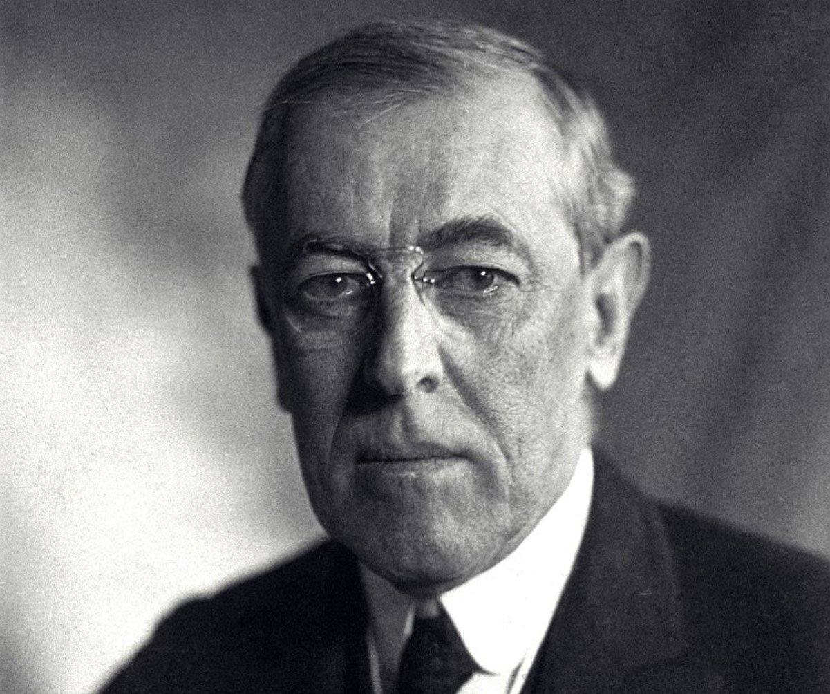 A black and white photograph of former US President Woodrow Wilson