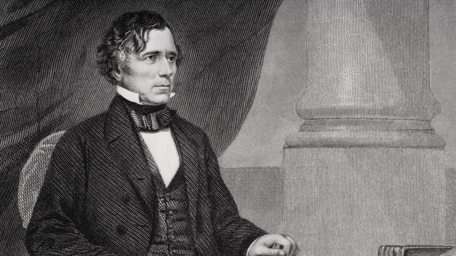 Black and white illustration of former US president Franklin Pierce