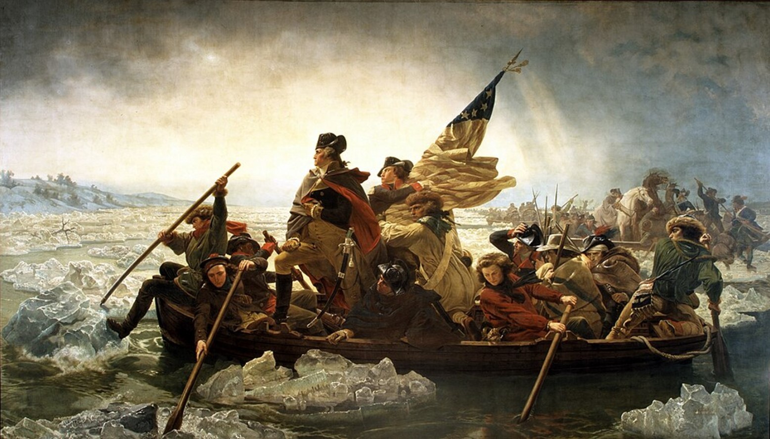 Washington Crossing the Delaware, an iconic 1851 Emanuel Leutze portrait depicting Washington's covert crossing of the Delaware River on December 25–26, 1776