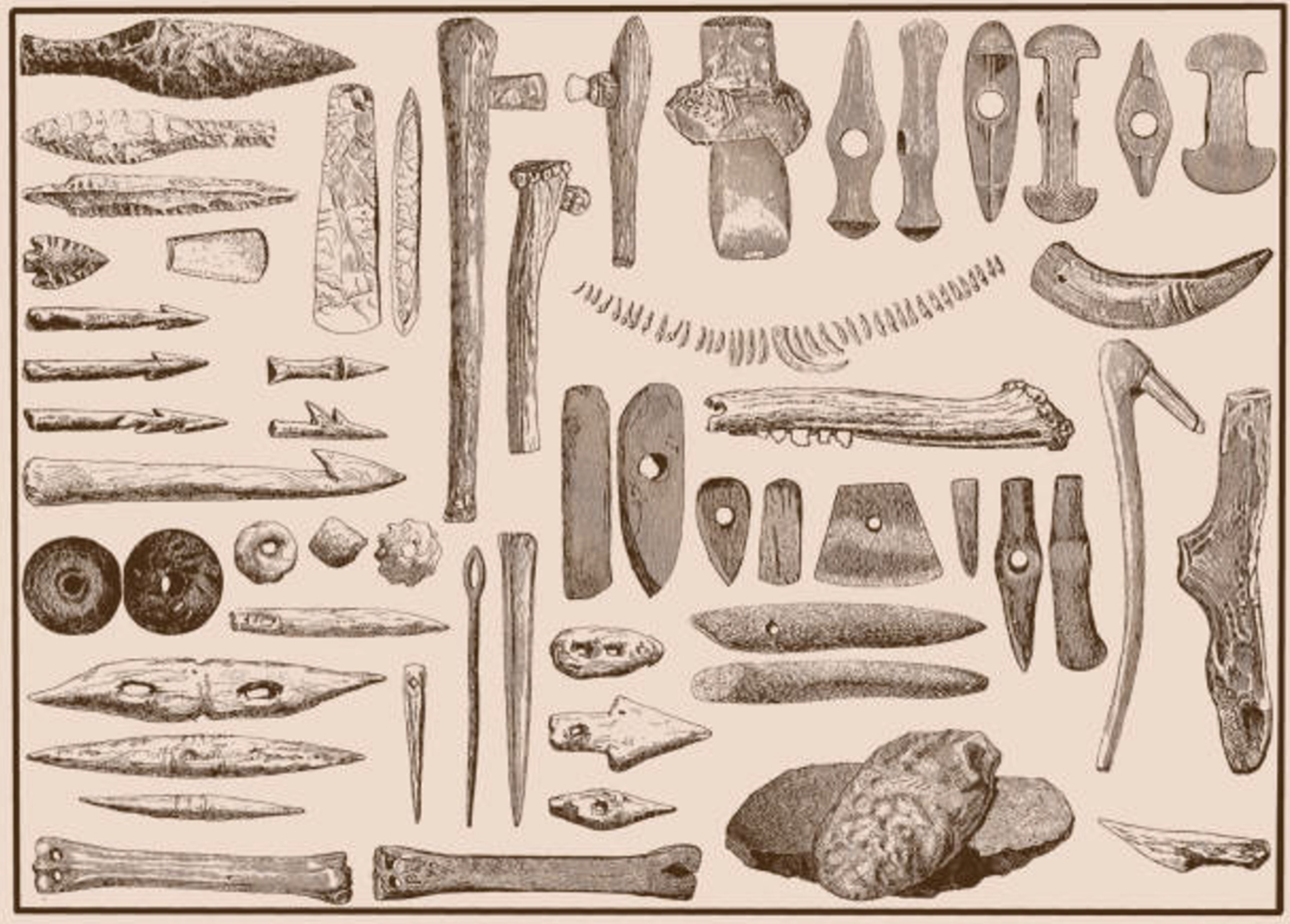 Sketch of a wide variety of ancient tools