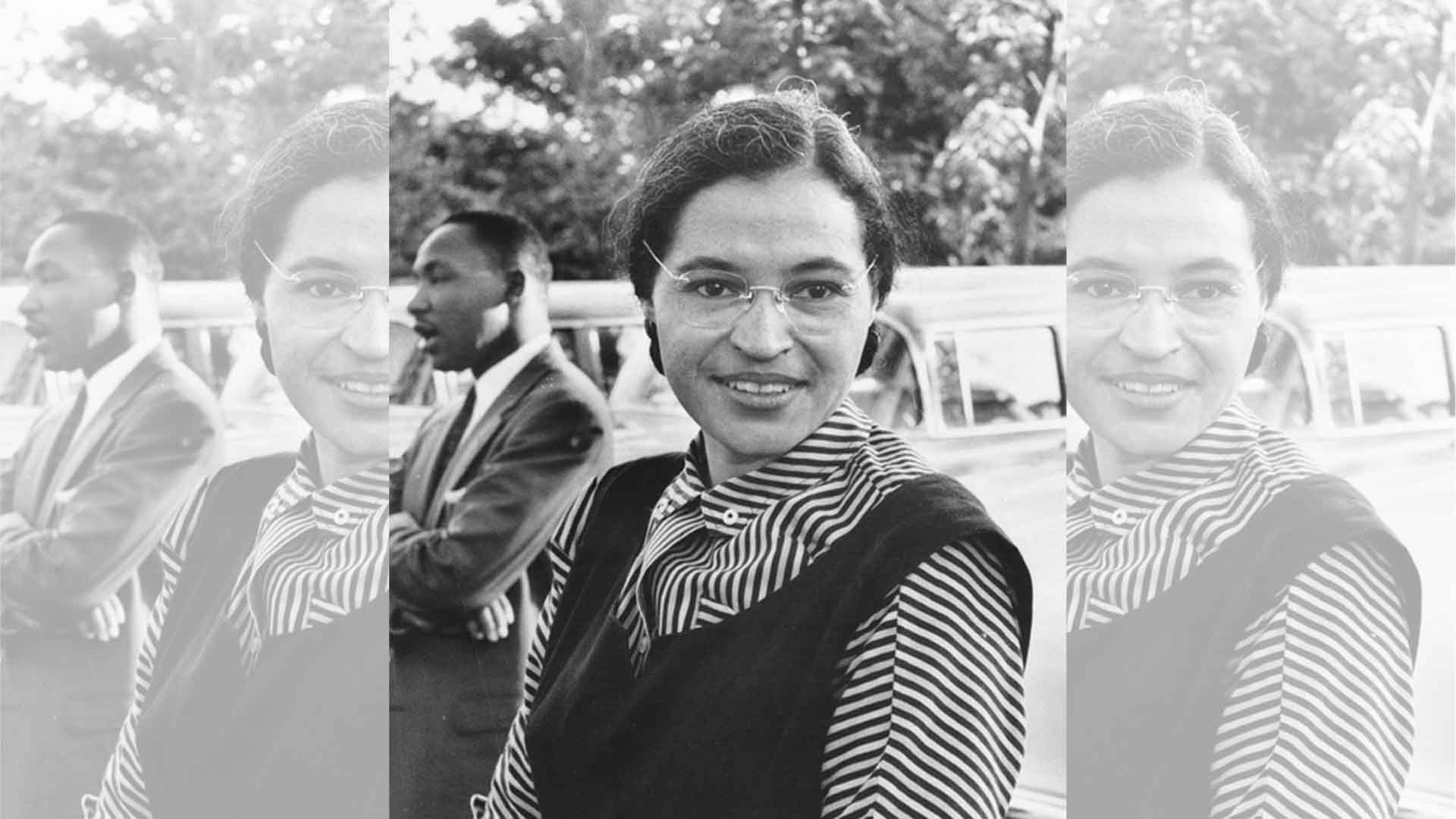 Photograph of Rosa Parks with Dr. Martin Luther King jr. (ca. 1955) Mrs. Rosa Parks altered the negro progress in Montgomery, Alabama, 1955, by the bus boycott she began. National Archives record ID: 306-PSD-65-1882 (Box 93).