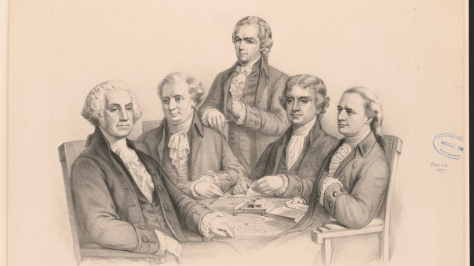 A lithograph of George Washington and his cabinet.