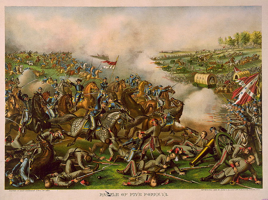 A painting depicting the Battle of Five Forks