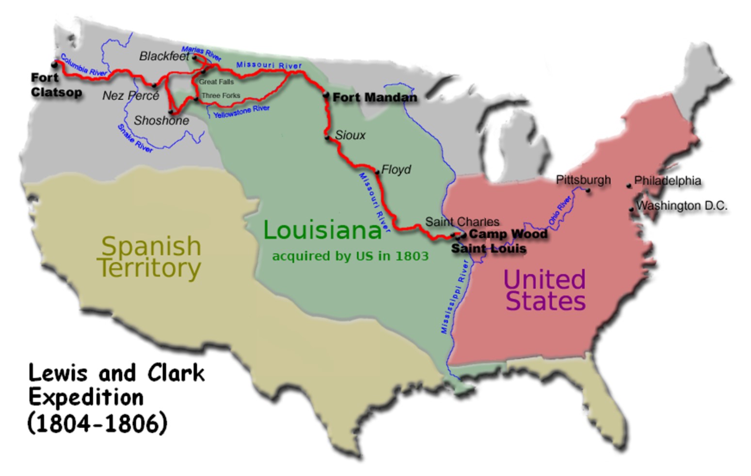 An image showing the start and end of the Oregon Trail