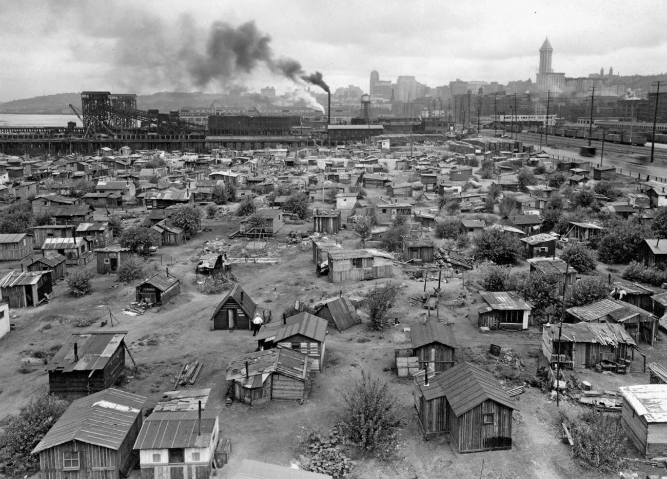A shantytown then-called a “Hooverville” in Seattle, c. 1932–37