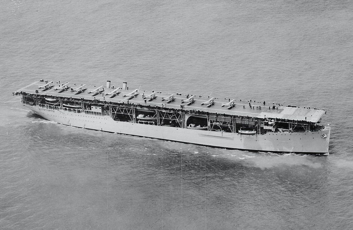 An image of the USS Langley sailing across the ocean