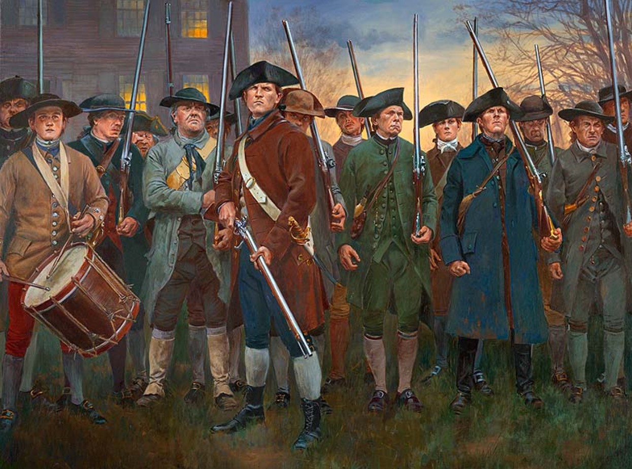 Painting of several colonist soldiers during the Revolutionary War