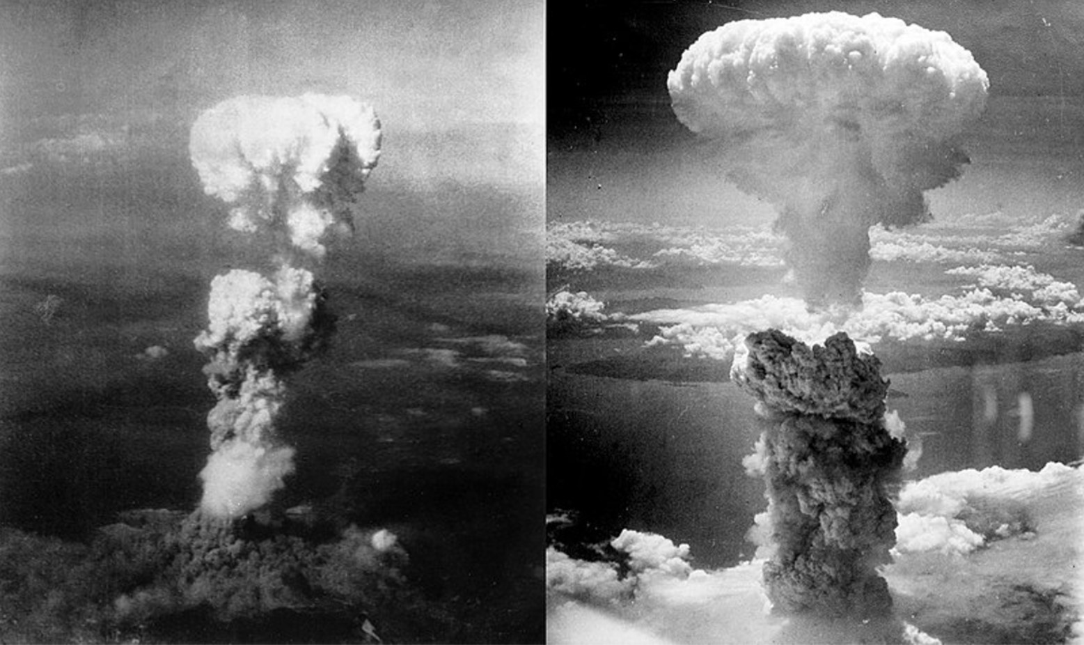 Two atomic bombs, on the left in Hiroshima and on the right in Nagasaki
