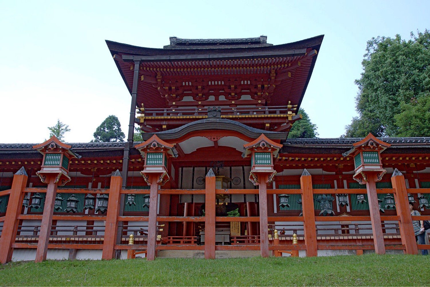 An up-close image of the Kasuga Taisha shrine in Nara, Japan