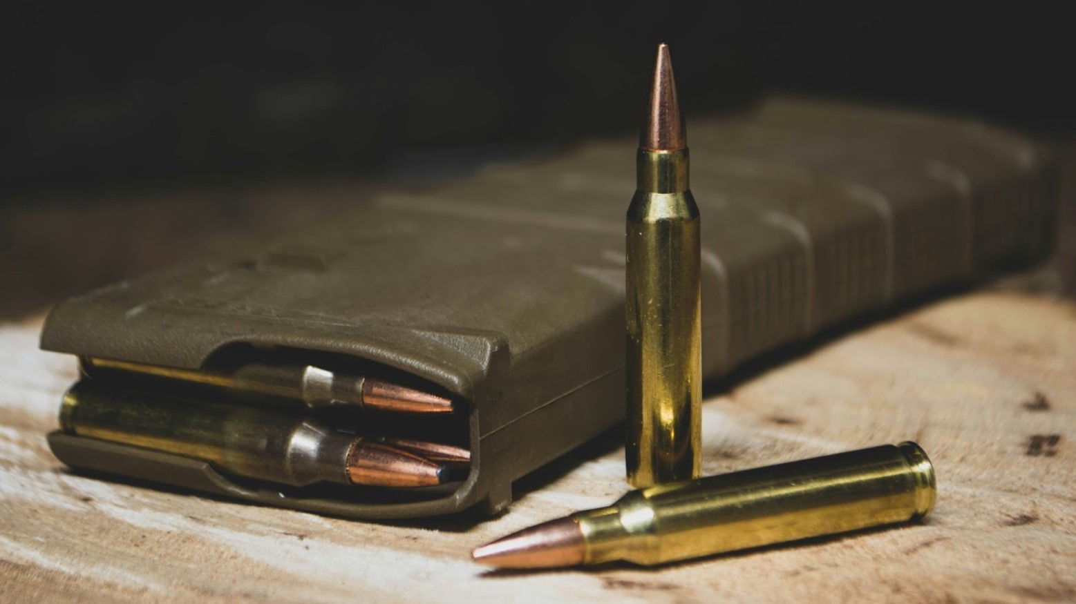 A close-up of gun bullets and ammunition.
