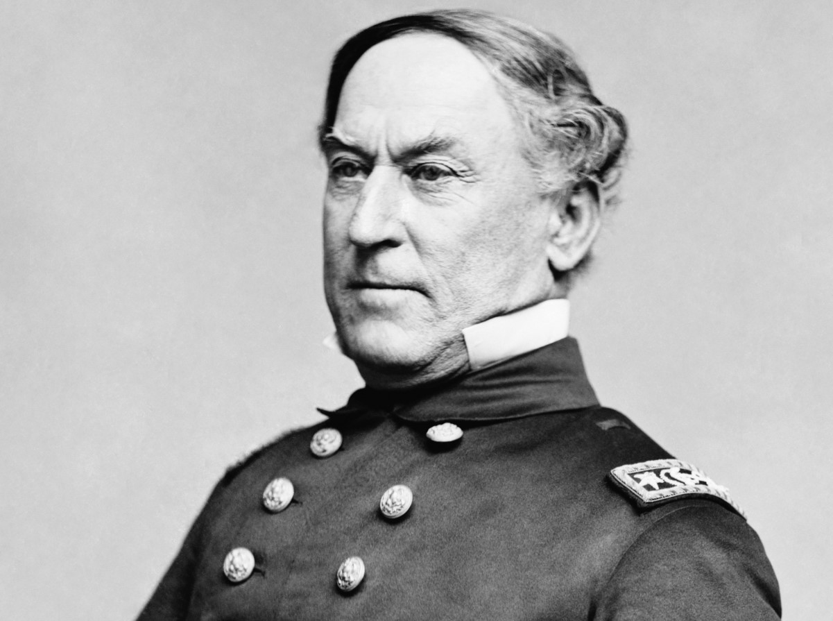 A black and white image of David Farragut
