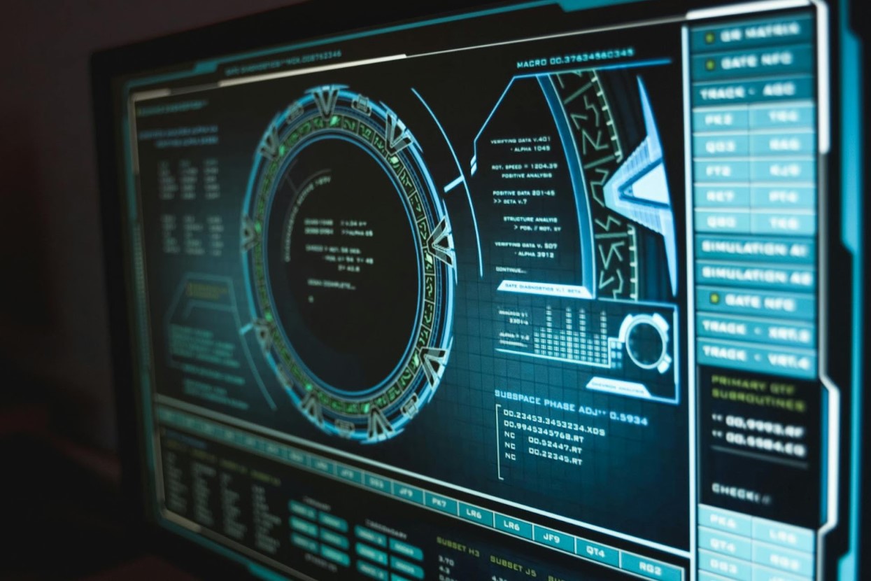 A close-up view of a computer monitor showing shapes and graphics