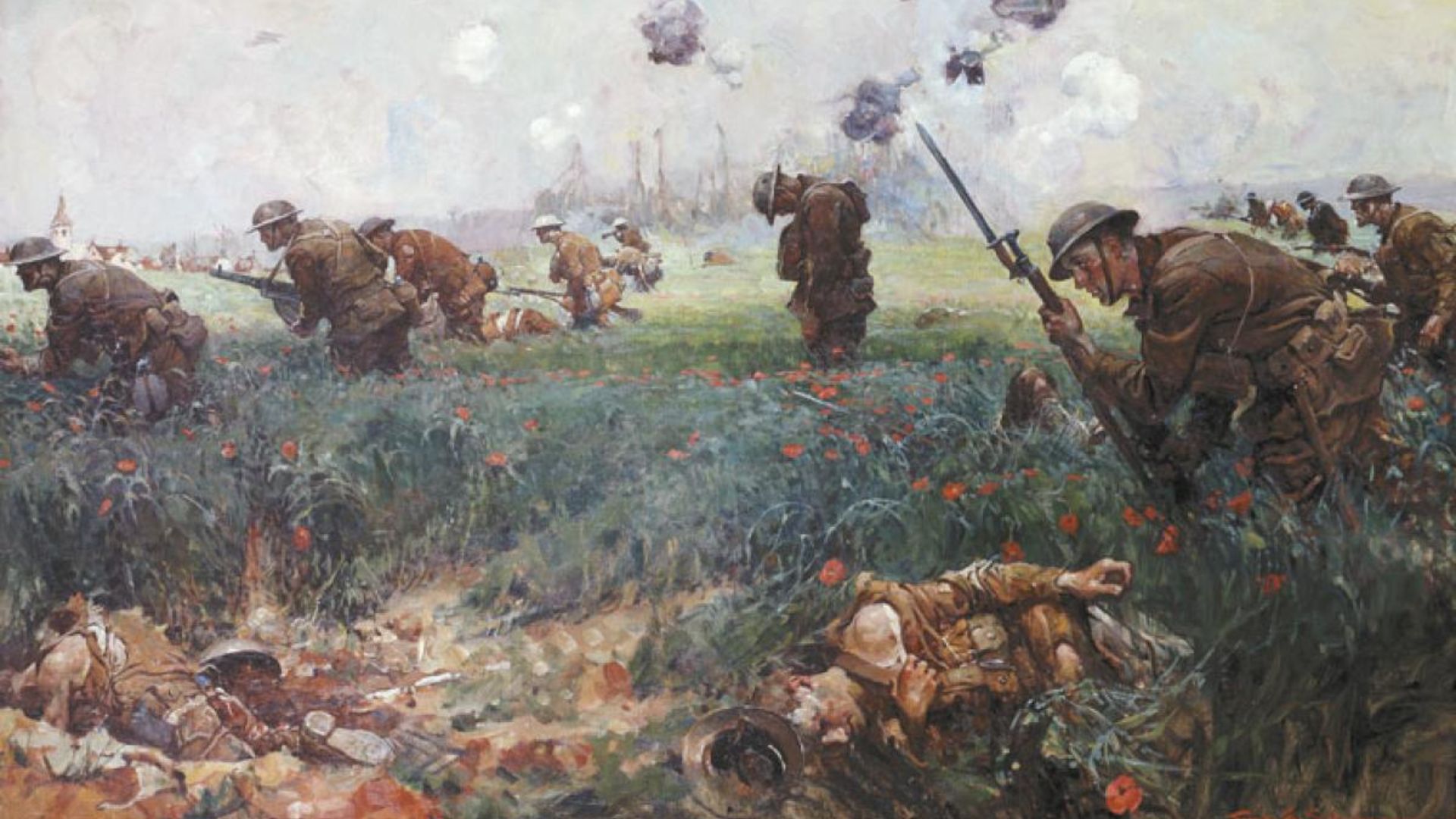 A 1900s painting depicting the Battle of Belleau Wood in World War II by Frank Schoonover.