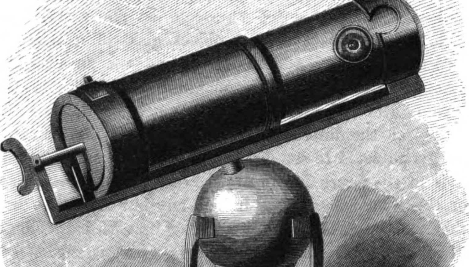 An 1855 drawing of Isaac Newton’s reflecting telescope.