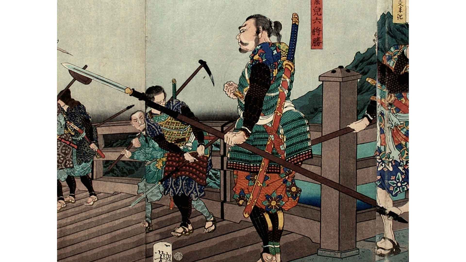 Edo period ukiyo-e shows an ōdachi worn on the back of a samurai.