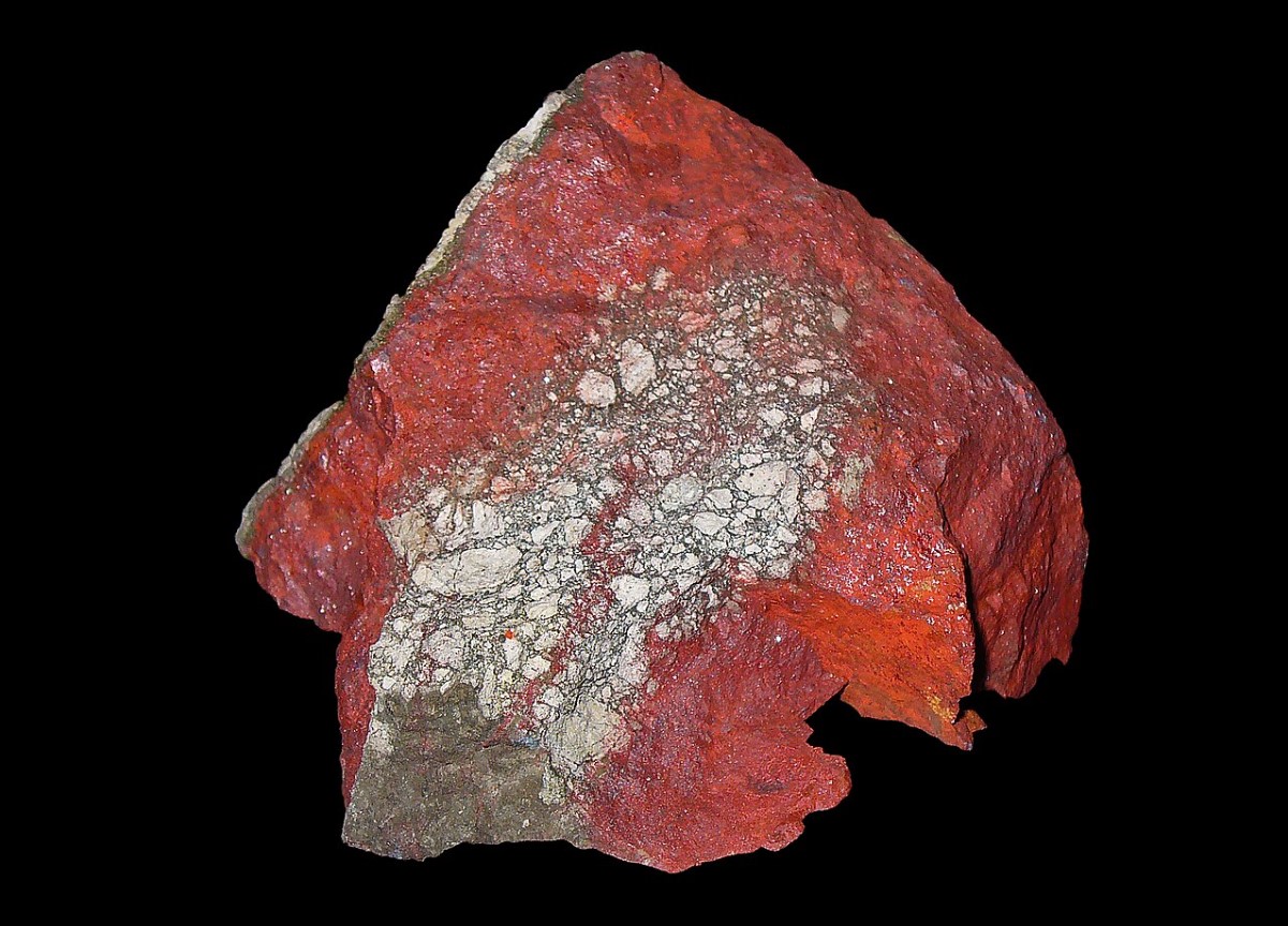 A large piece of cinnabar is pictured on display