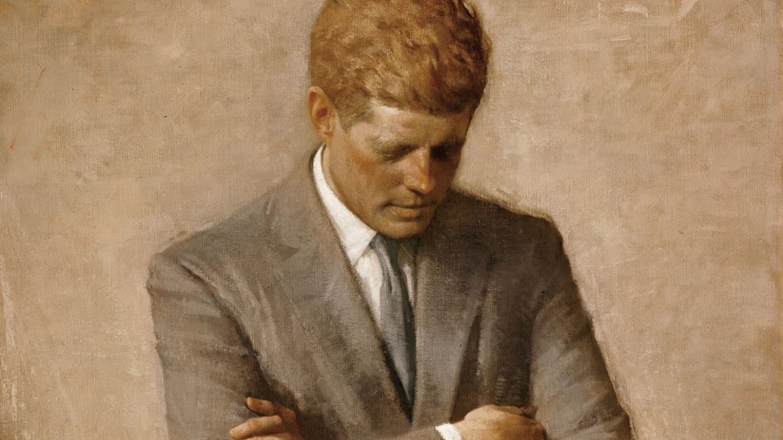 The official painting portrait of John F. Kennedy.