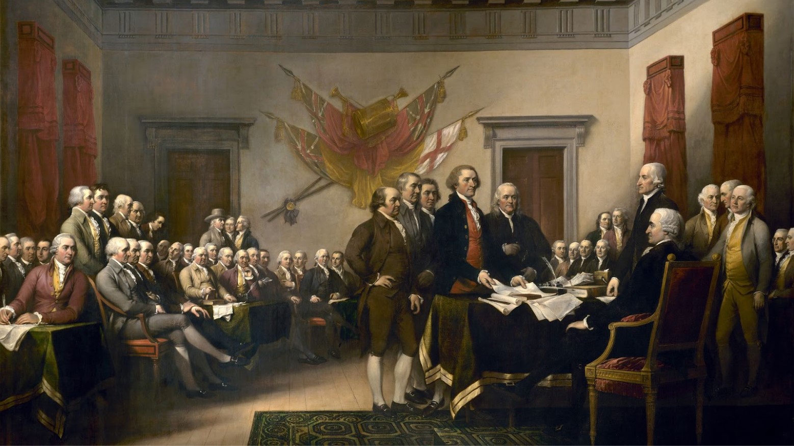 An 1819 painting of the signing of the Declaration of Independence by John Trumbull.