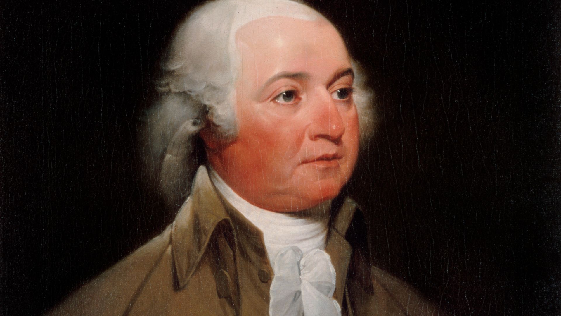 The official presidential portrait of John Adams by John Trumbull in the 1700s.