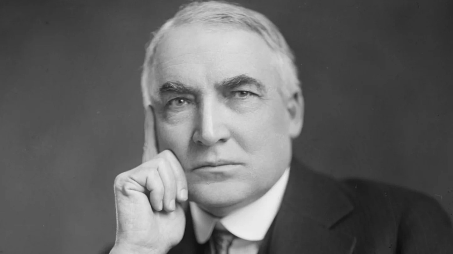 Black and white photograph of former US president Warren G. Harding