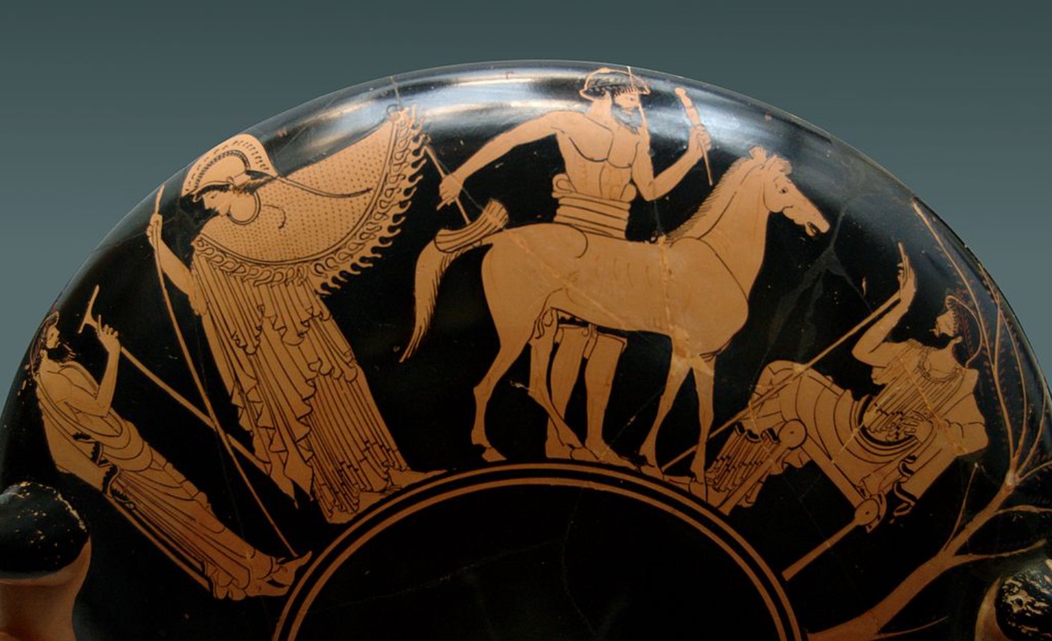 A piece of art which depicts several figures from Ancient Greece