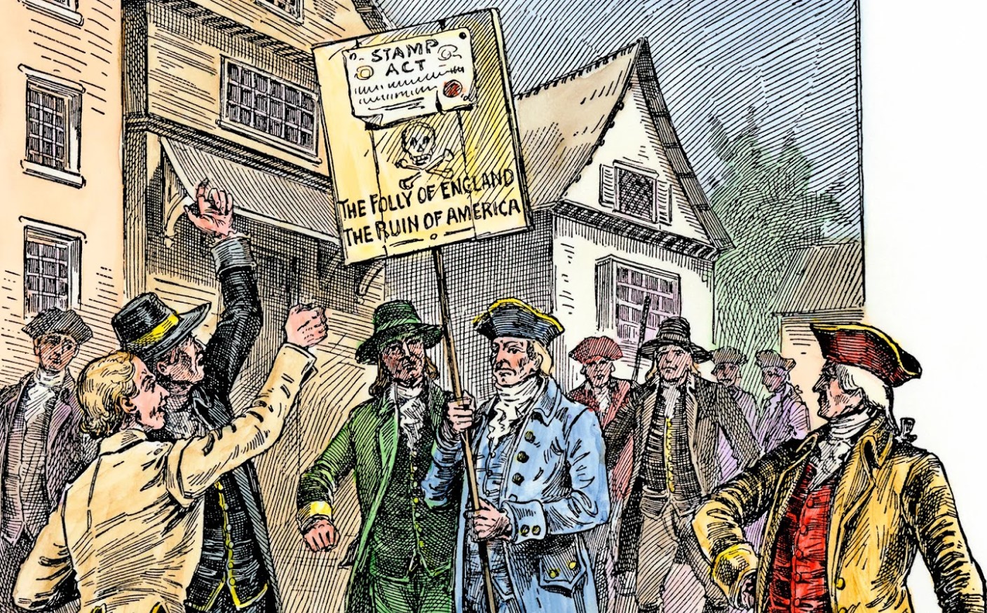 Depiction of protests against the Stamp Act before the Revolutionary War